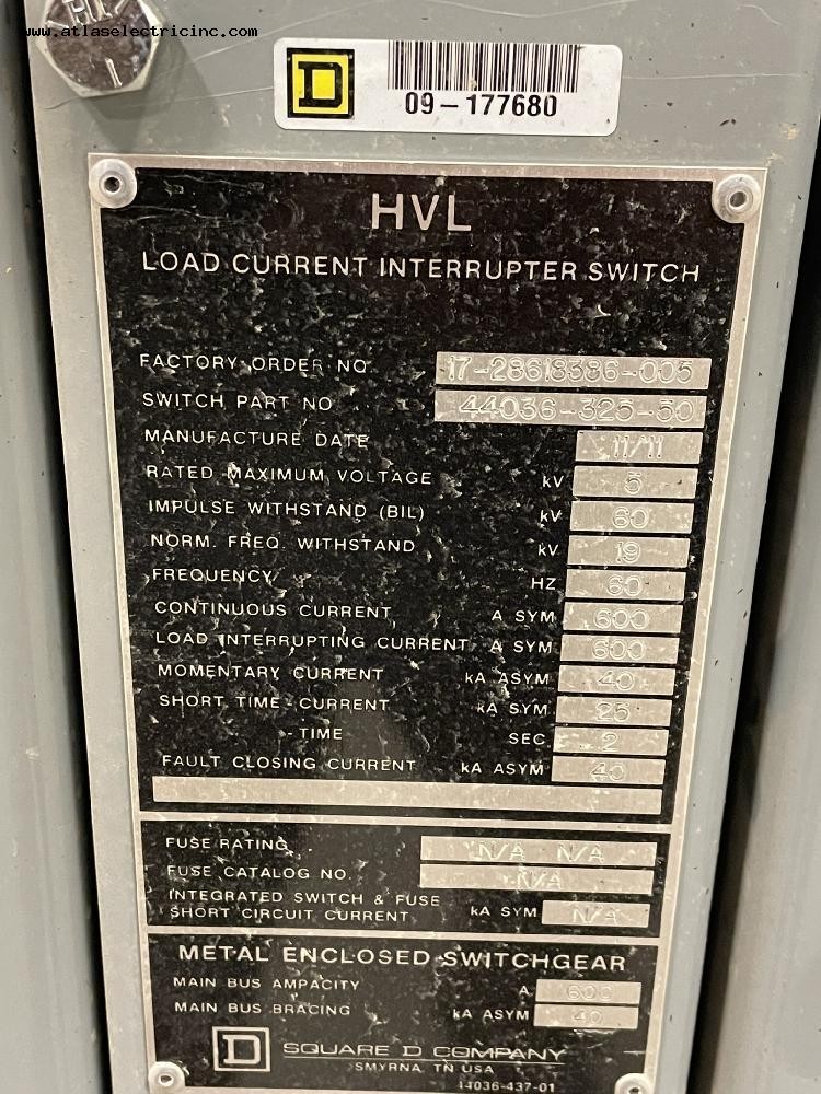 600 Amp. Square D, 5 KV Load Interrupter Switch N1 - Image 4