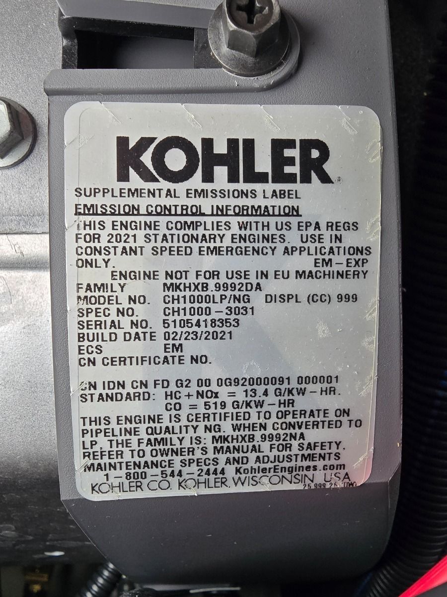 20 KW Kohler #20RCA, Natural gas propane generator, enclosed, 240 Volts, 3 phase, 2021 - Image 4