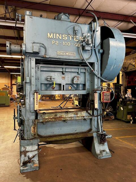 100 Ton, Minster #P2-100-48, straight side double crank, 4" stroke, 17" Shut Height, 200 SPM, 31" x48"bed - Image 1