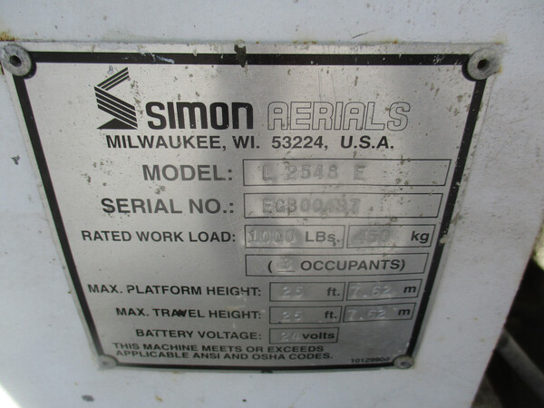 1000 lb. Simon Aerials #L2548-E, scissor lift, 25' lift height - Image 10