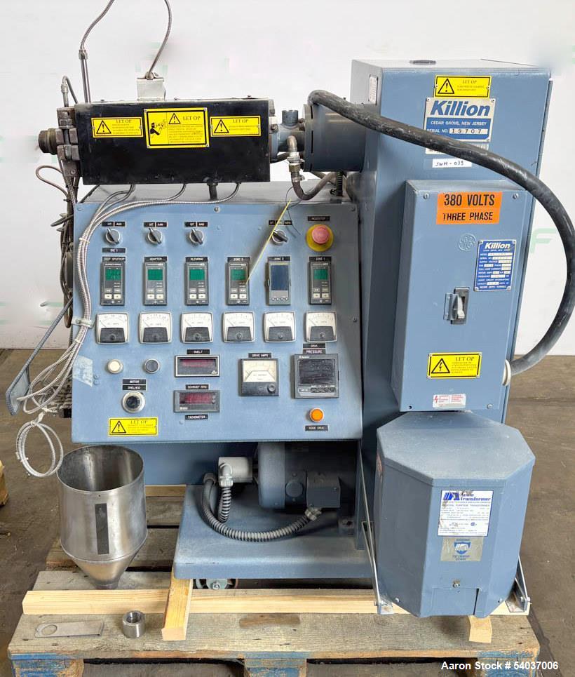 0.75" Killion #KL-075, Single Screw Extruder, 25:1 L/D, 12-120 RPM, wheels, w/ feeder, controls & - Image 3