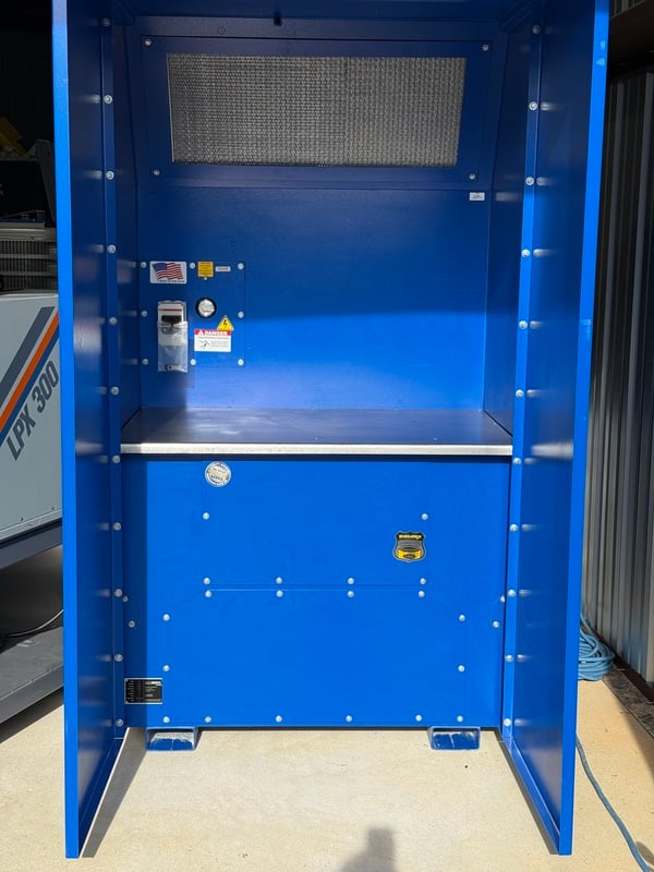 RoboVent VentBoss #S220, manual welding tables with backdraft fume extraction & booth walls - Image 1