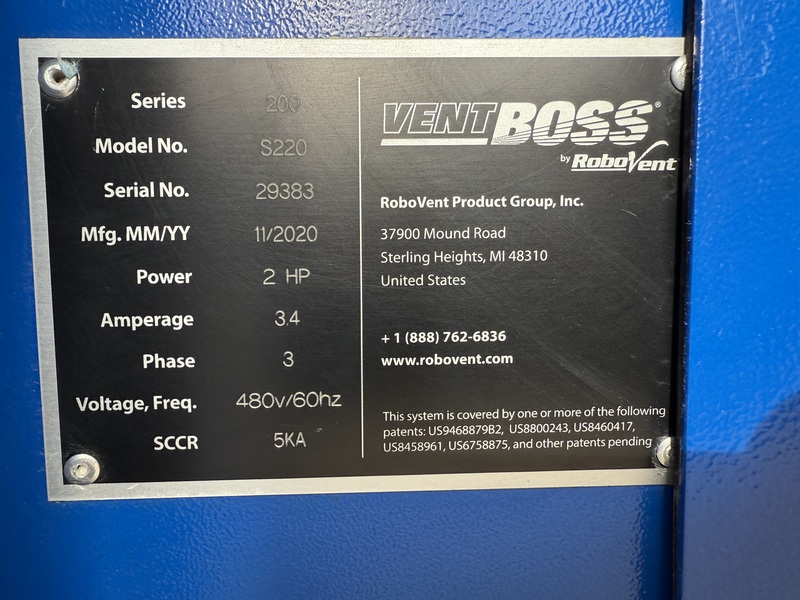 RoboVent VentBoss #S220, manual welding tables with backdraft fume extraction & booth walls - Image 6