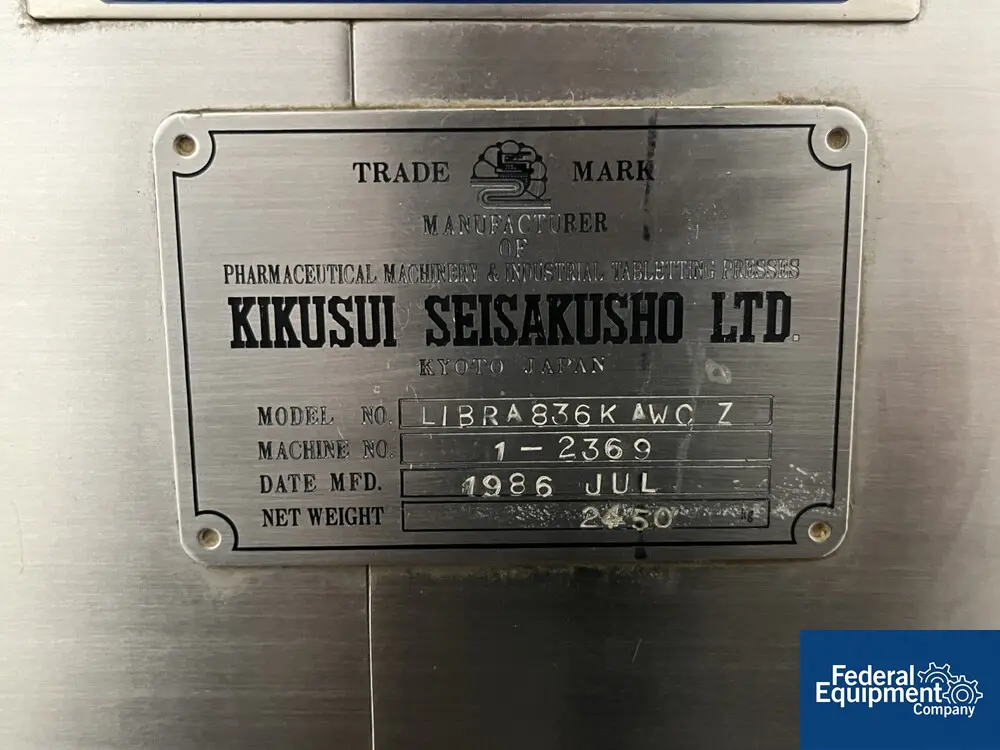 8 Ton, Kikusui #836KAWC, Tablet Press, 36 station, B type keyed, 16mm diameter x 16mm fill max, 216000 TPH - Image 2