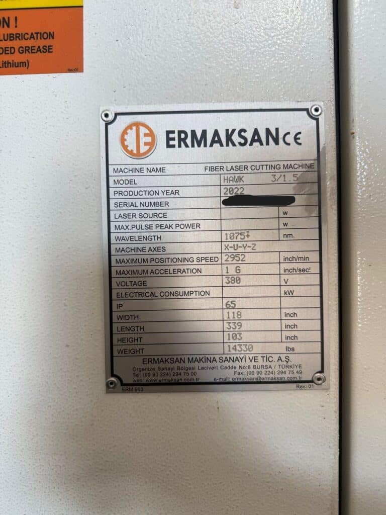 Ermaksan #Fibermak-Hawk, fiber laser cutting machine, 2000 watt, 5' x 10' table, 2022 - Image 6