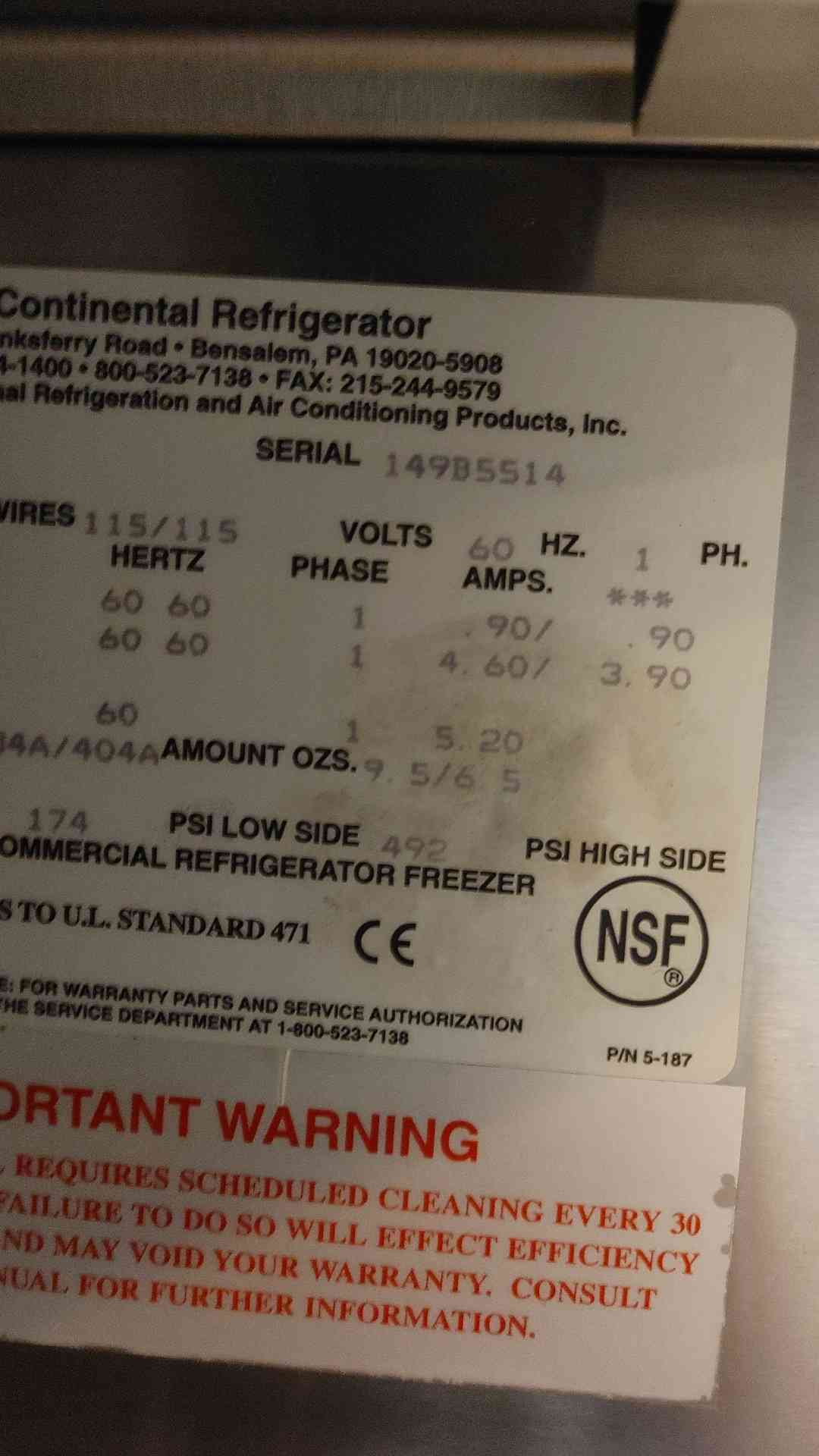 Continental #S1RF-SS, Refrigerator, R134A/R404A, 2-Door, 492/174 psi, 115 V - Image 5