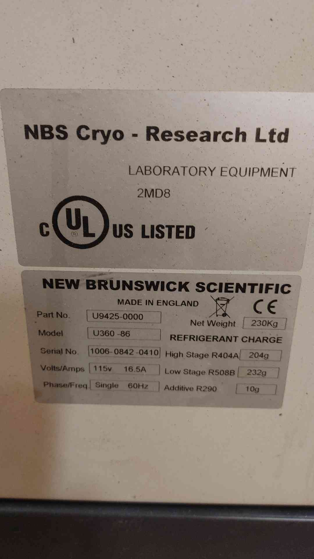 New Brunswick #U360-86, Ultra Low Temperature Freezer, R404A/R508B, -72.5 deg. C, 1 Phase, 16.5 Amps, 115 V - Image 5