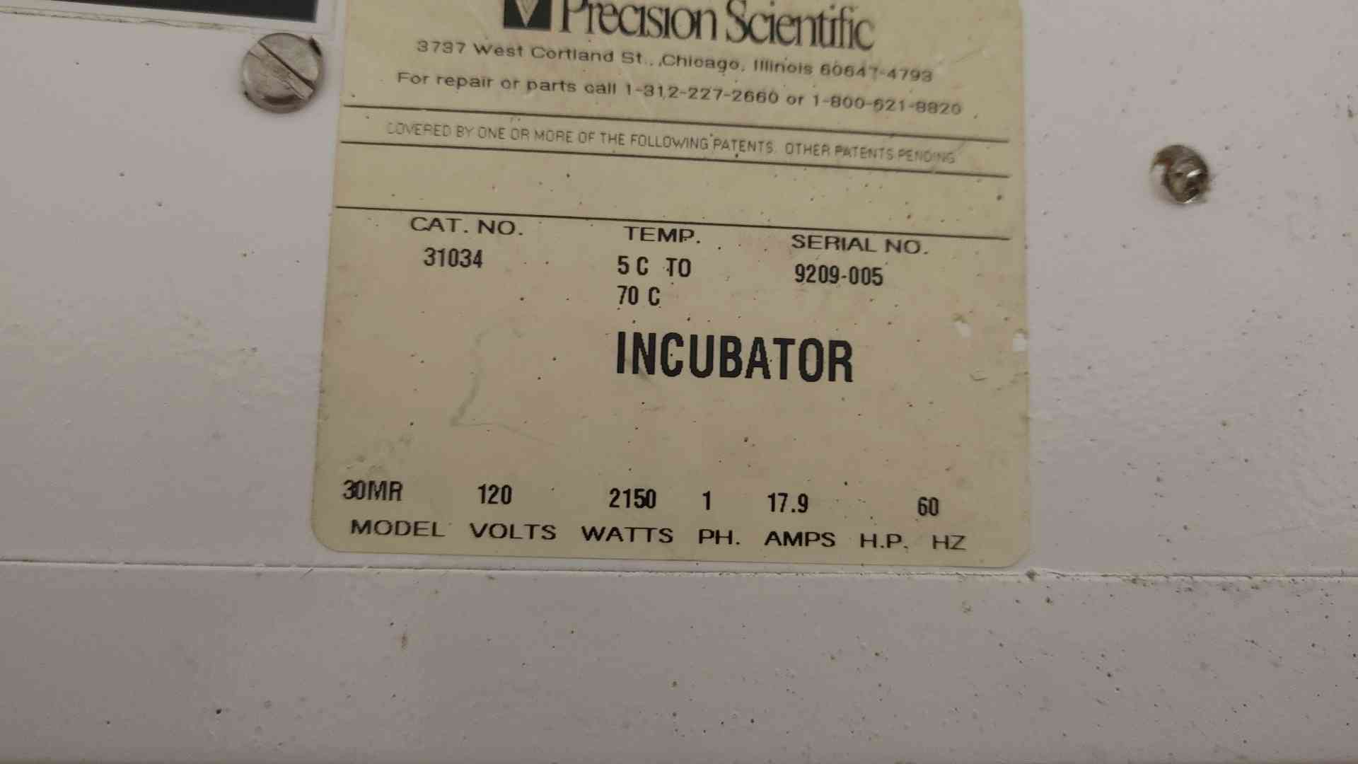 Thermo Scientific Precision #30MR, Mechanical Convection Incubator, 5-70 deg. C Temp., 1 Phase, 2.15 kW, 17.9 - Image 6