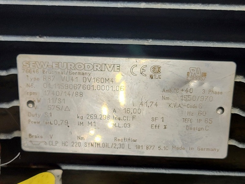14.75 HP 1740 RPM Sew-Eurodrive R87VU41DV160M4, gear motor w/junction box & mounting bracket, 575 Volts - Image 2