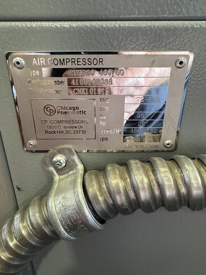 Chicago Pneumatic #CPVS20, rotary screw compressor, 20 HP, 2013 - Image 7