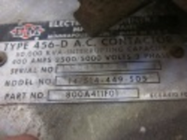 400 Amp. Electric Machinery, 456-D, Air Contactor, #MVC4062 - Image 1