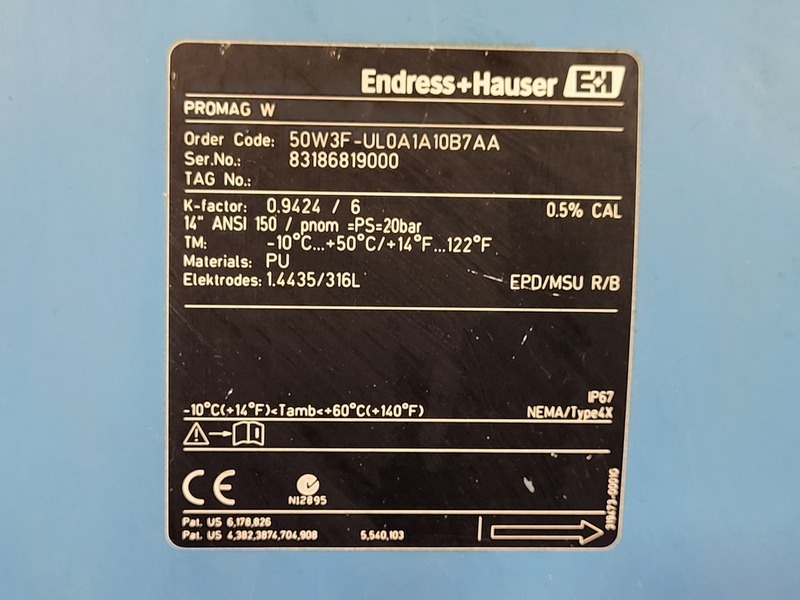 Endress & Hauser #50W3F-UL0A1A10B7AA, 14" Promag w/flow meter - Image 2
