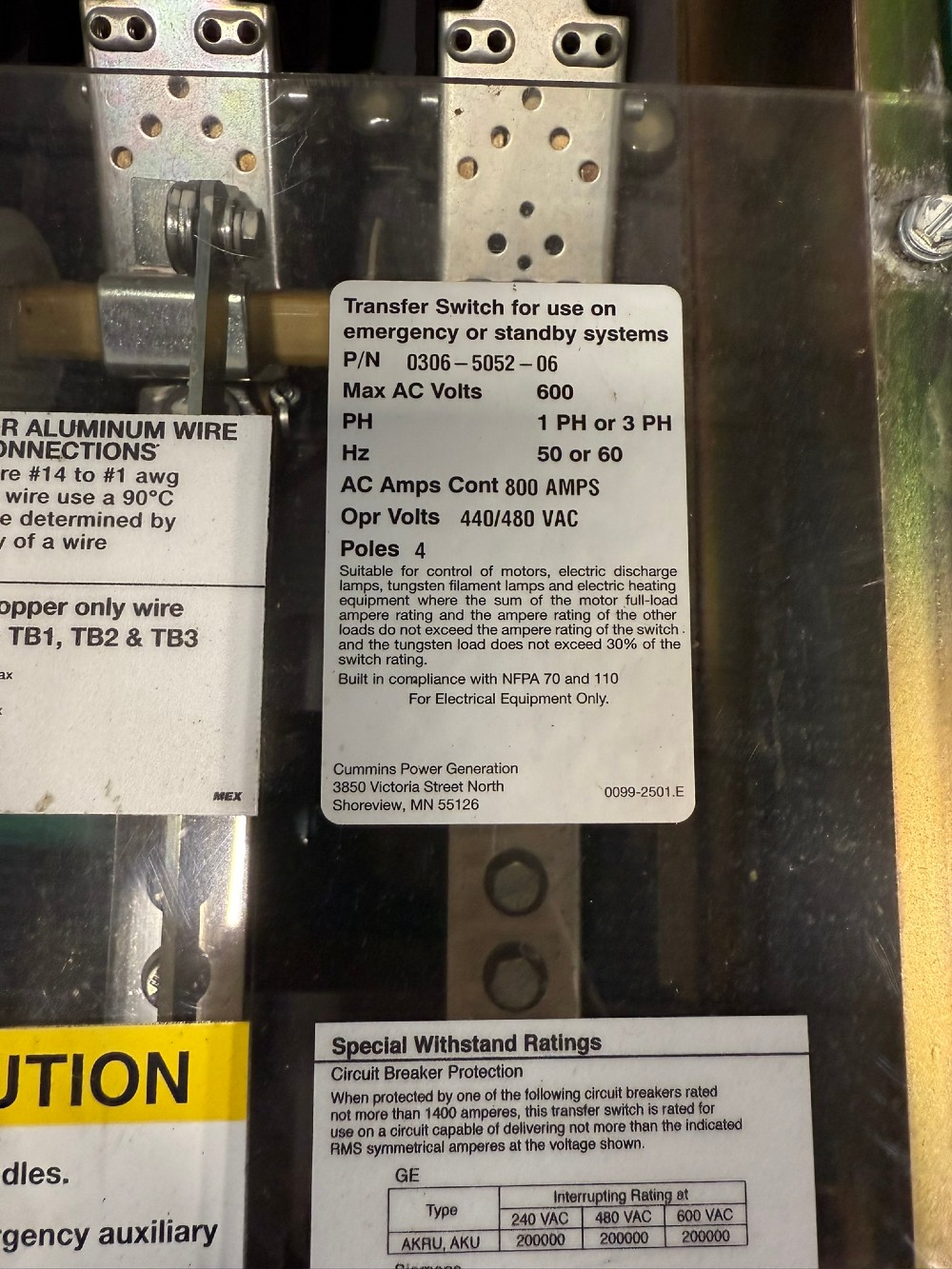 800 Amp. Cummins Automatic Transfer Switch OTECD-1710392 480 Volts, 60 Hz, 4-Pole NEMA 3R PLEASE READ - Image 7