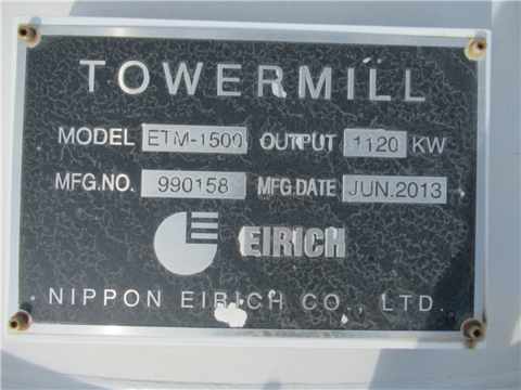 Nippom Nippon, Eirich #ETM-1500, Towermill, 1500 HP, unused - Image 2