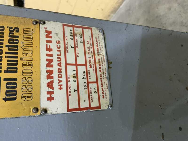 150 Ton, Hannifin #T150, hydrauic C-frame press, 29" x 39" table area, 15 HP, single hand lever - Image 5