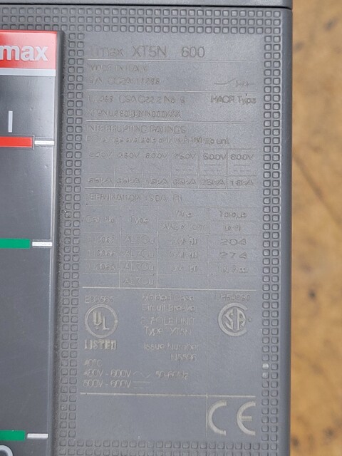 600 Amps, ABB, Sace Tmax XT5NU260BBYN000XXX, Circuit Breaker, ReliaGearneXT, 2P, 600 Volts, Type XT5N 600 - Image 4