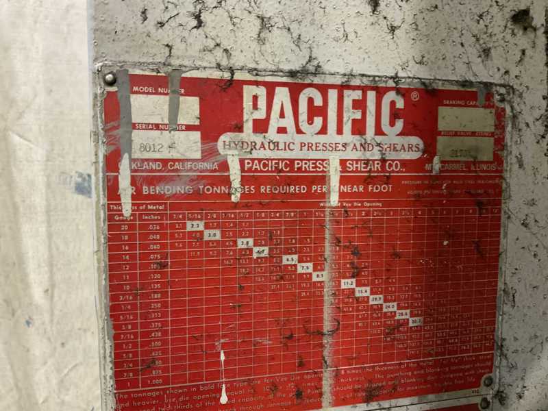 135 Ton, Pacific #J135-12, hydraulic press brake, 12' overall, 125" between housing, 10" stroke, 7" throat - Image 5