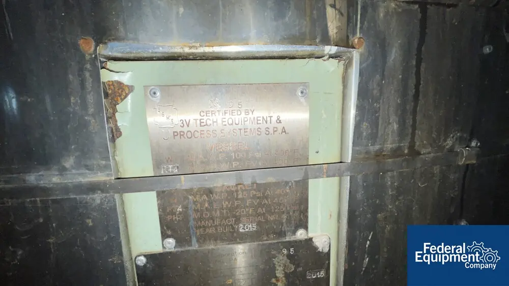 5000 gallon 3V Tech #BE5000, Glass Lined Reactor, 100 psi & 125 psi jacket @ 400°F, 108" ID x 110" straight - Image 2