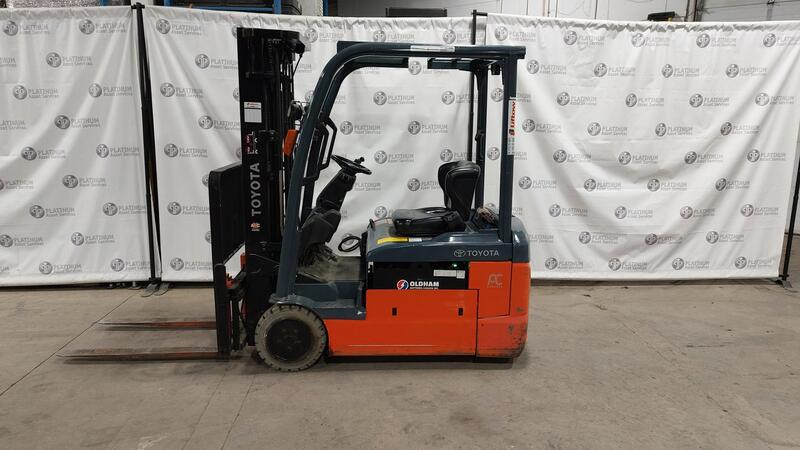 3450 lb. Toyota #8FBE200, battery powered forklift, 48 V., 3 wheel, side shift, serial #15239, 2018 - Image 3