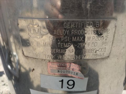 10 gallon Alloy Products, Stainless steel tank, jacketed, 12" dia. x 20" straight side, dish top & bottom, - Image 6