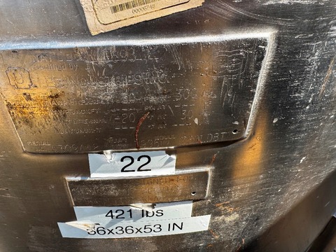 198 gallon Lee, 750 liter 316 Stainless Steel tank, 30 psi, 44" dia. x 20" straight side, dish top & bottom - Image 2