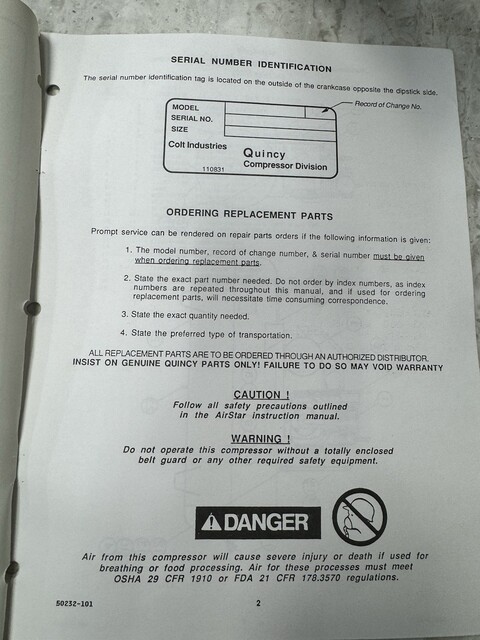Original Quincy Airstar Series ATH/ATV/ATG Compressor Parts Manual 50232-101 - Image 7