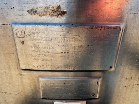 198 gallon Lee #750LDET, 750 liter 316 Stainless Steel tank, 44" dia. x 20" straight side, dish top & bottom - Image 5