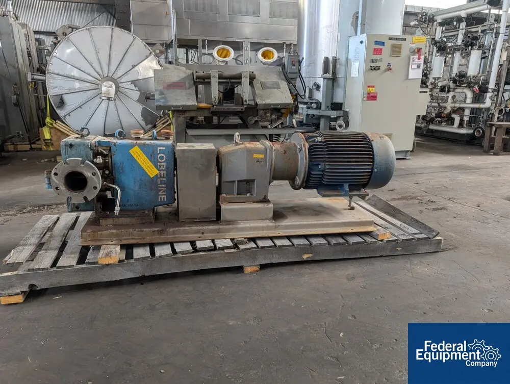 150 psi, Lobeline #AR60-4, Rotary Lobe Pump, Stainless Steel, 350 RPM, 25 HP, on base, 230/460 V., xp motor - Image 1