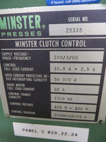 30 Ton, Minster #TR-2-30, 1" stroke, 1.75"bolster adjustment, 1400 SPM, serial #TR2-30-25335 - Image 6