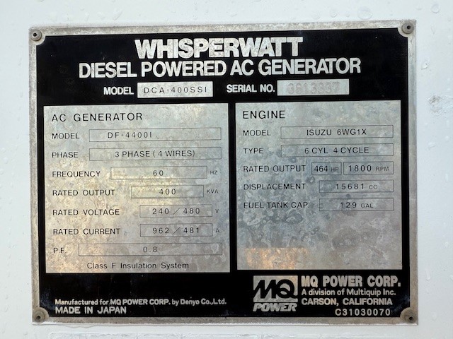320 KW Multiquip #DCA-400SSI, diesel generator, sound attenuated enclosure, 240/480 Volts, 0 hour - Image 3
