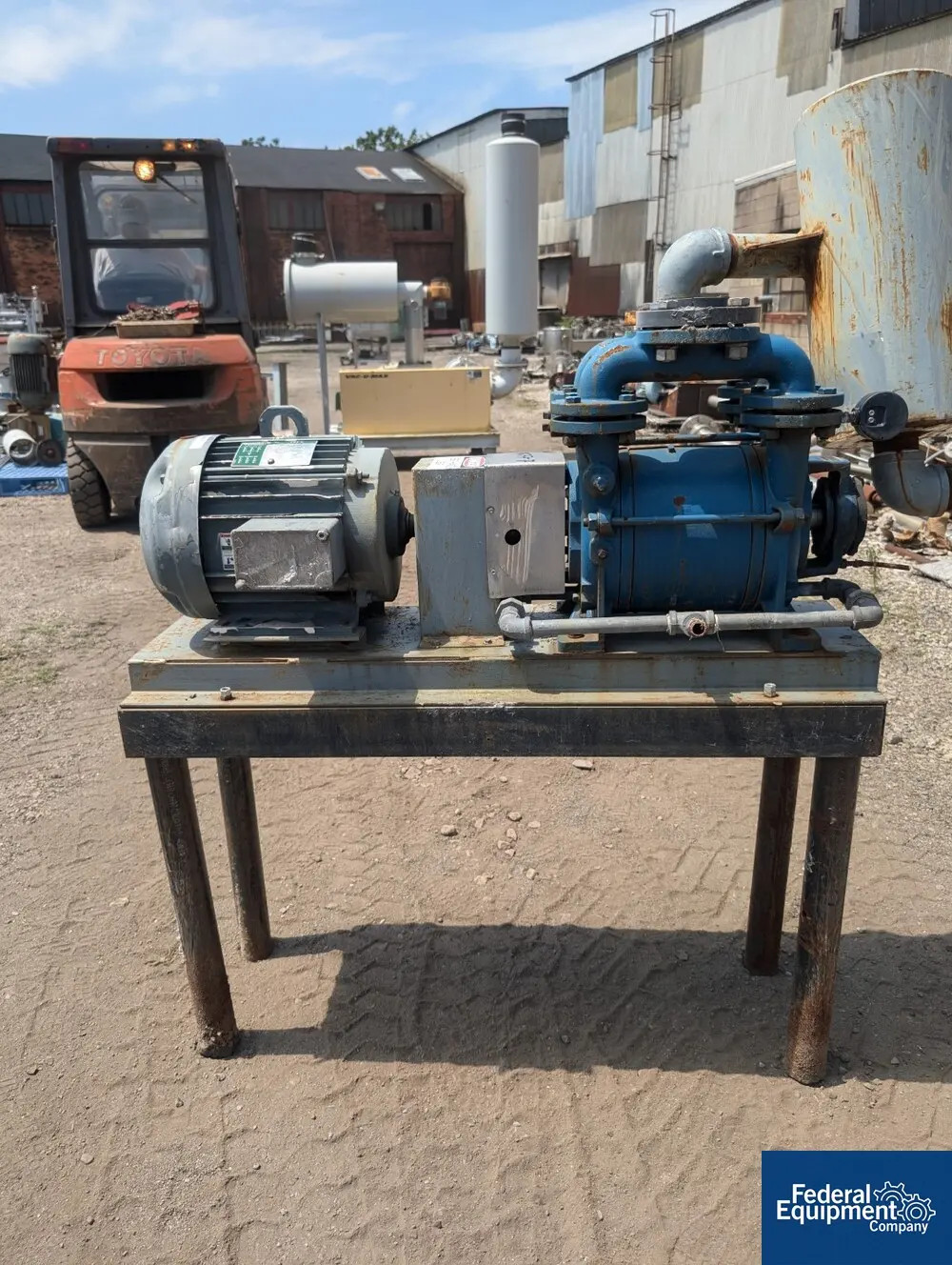 10 HP Liquid Ring vacuum pump, Carbon Steel, 230/460 V., w/ silencer, on steel table (2 available) - Image 3