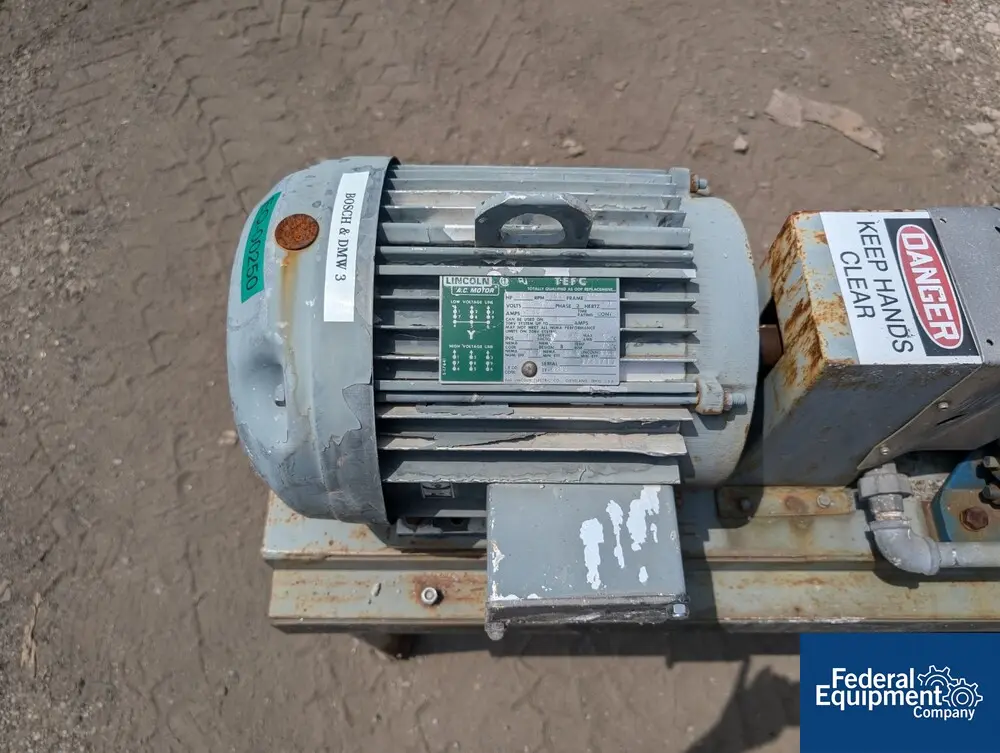 10 HP Liquid Ring vacuum pump, Carbon Steel, 230/460 V., w/ silencer, on steel table (2 available) - Image 5
