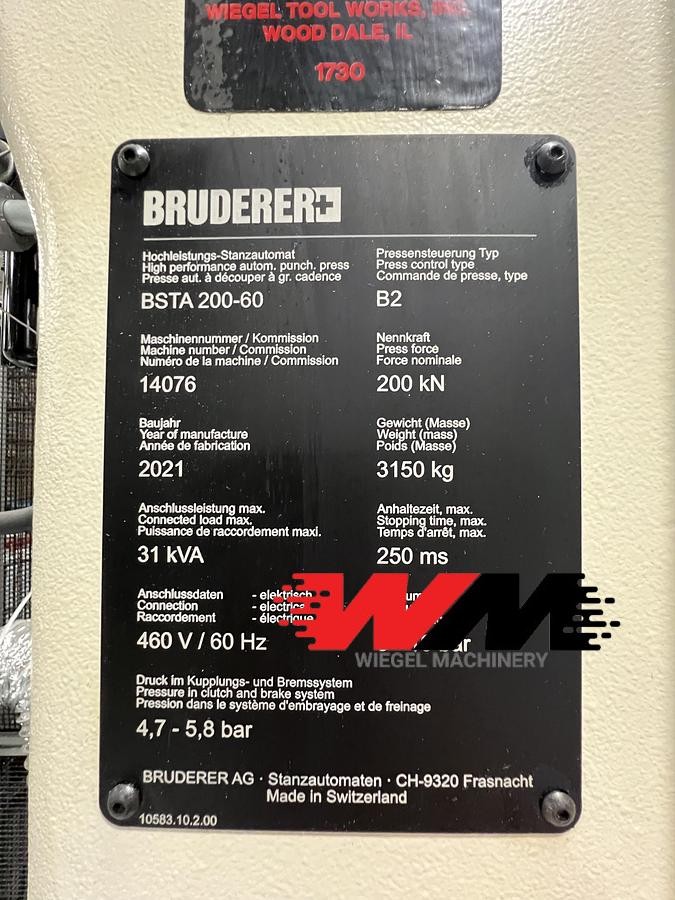 20 Ton, Bruderer #BSTA200-60, high performance stamping press, 590x426mm bolster, 100-2000 SPM, 2021 - Image 2