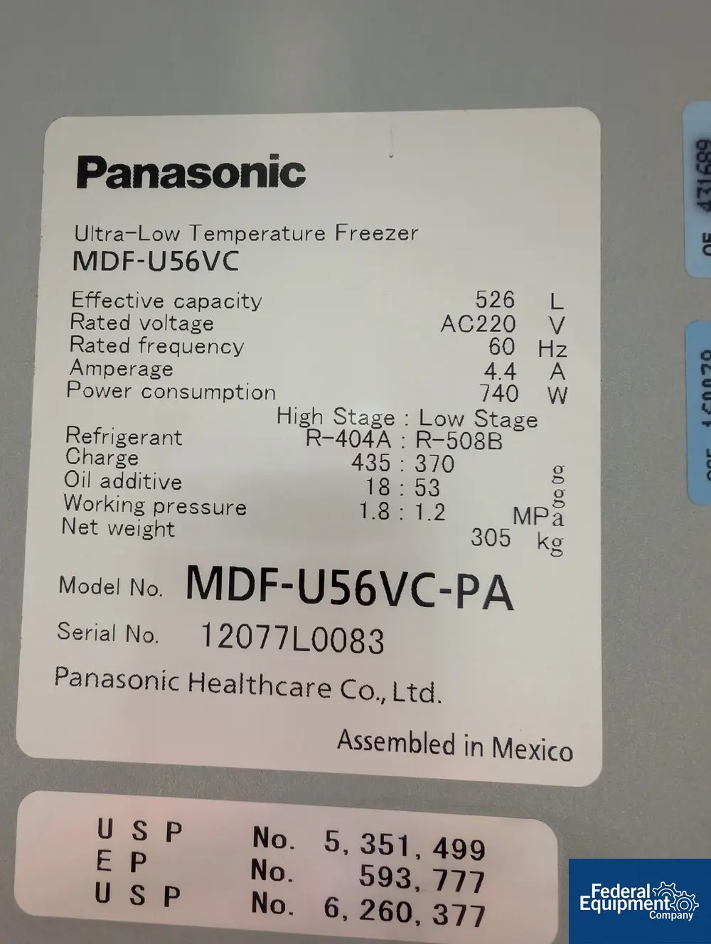 Panasonic #MDF-U56VC, ULT Freezer, -80°C, R-404a & R-508b, 2 stage, 4 shelf, 2 chamber, 220 V. - Image 2