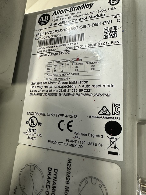 Allen-Bradley bradley 280e-fn-10-rg w/ 284e-fvd2p3z-10-rrg-sbg-db1-emi used armor start - Image 4