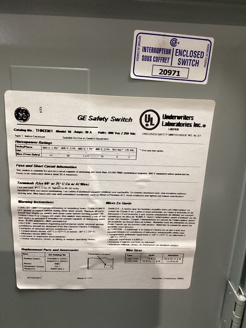 GENERAL ELECTRIC THN3361 General Purpose Safety Switch 30A, 600 VAC USED - Image 6