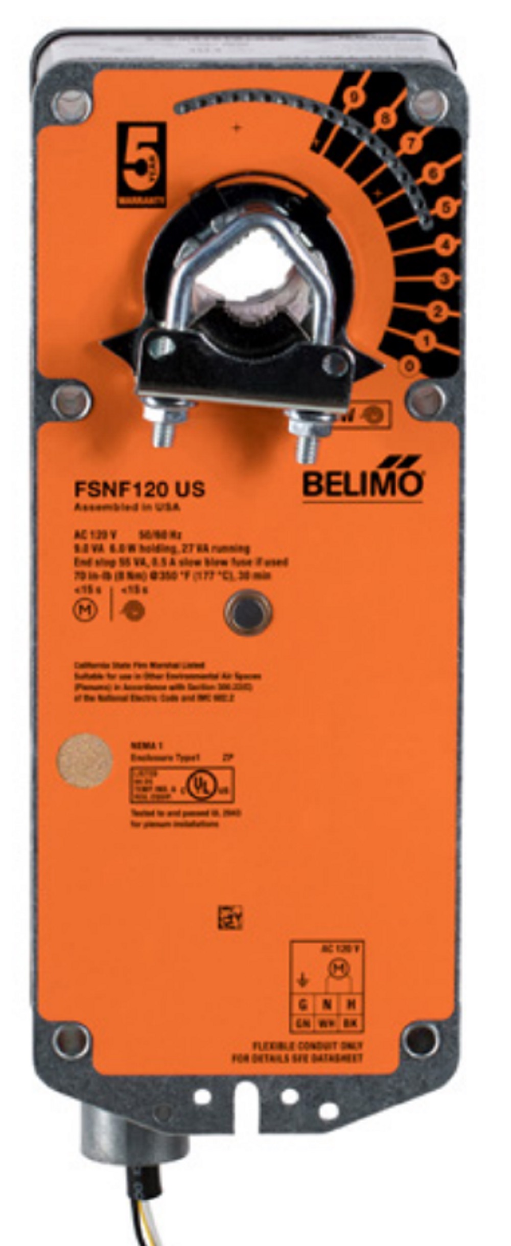 Belimo FSNF120 US Fire & Smoke Actuator, 70 in-lb 8 Nm Spring Return, AC 120 V - Image 1