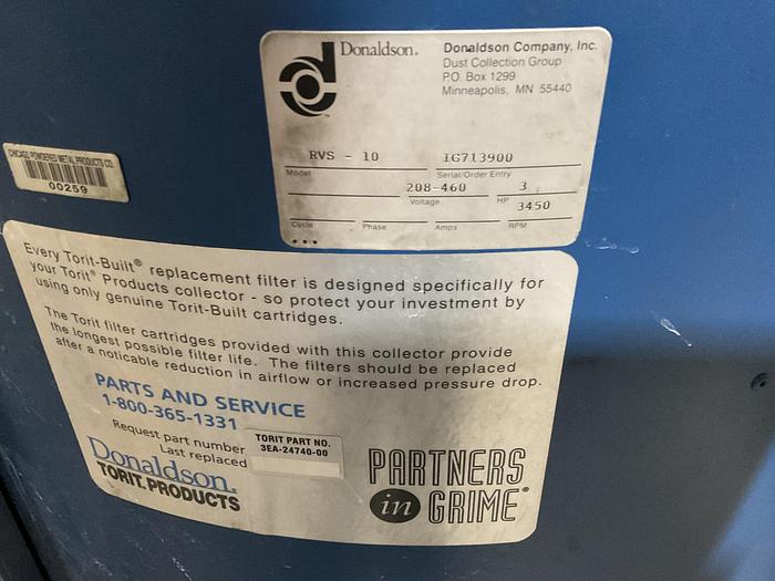 Torit #RVS-10, dust collector, single cartridge filter unit, 5" inlet port, pressure gage, 3 HP - Image 2