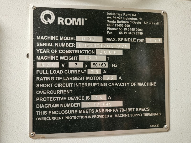 33" x 80" Romi #M33, oil field hollow spindle CNC lathe, Fanuc 21i Series, 24" chuck, 10.5"bar, 2006 - Image 8