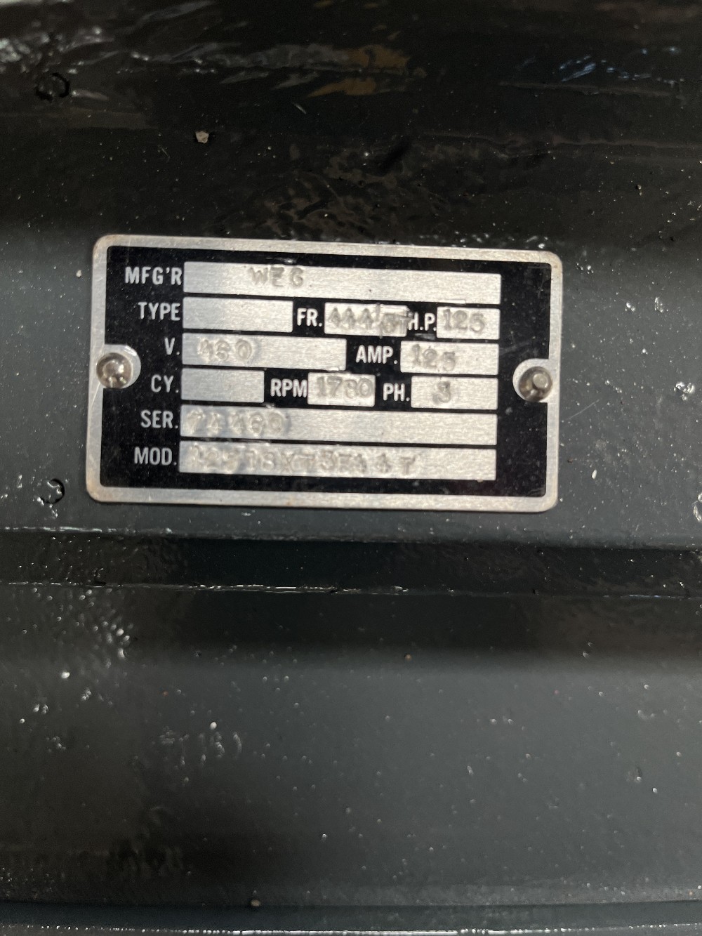 125 HP Weg, Frame 444/5T, TEFC, no factory nameplate - Image 2