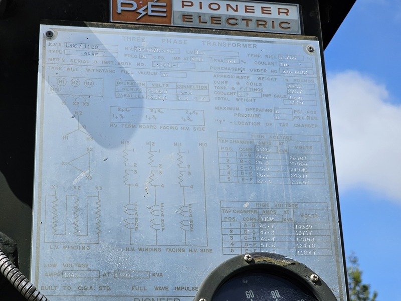 1000/1120 KVA 24940Y/12470Y Primary, 480 Secondary, Pioneer, pad mounted transformer, oil - Image 2