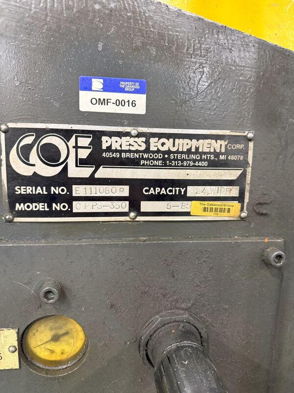 15000 lb. Coe Press Equipment #CPR-PO-15024/CPPS-350, reel & straightener, 24" x .187" stock, 72" outside - Image 4