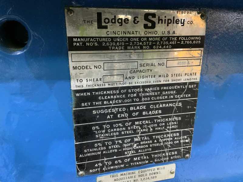 1/4" x 10' Lodge & Shipley #0410, power squaring shear, 36" front operated power back gauge, air clutch, 11 - Image 5