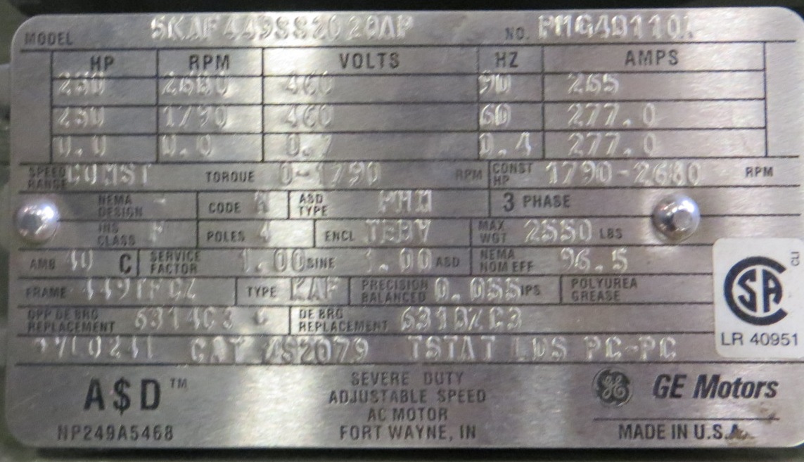 250 HP 1790 RPM General Electric, adjustable speed, 460 Volts - Image 6