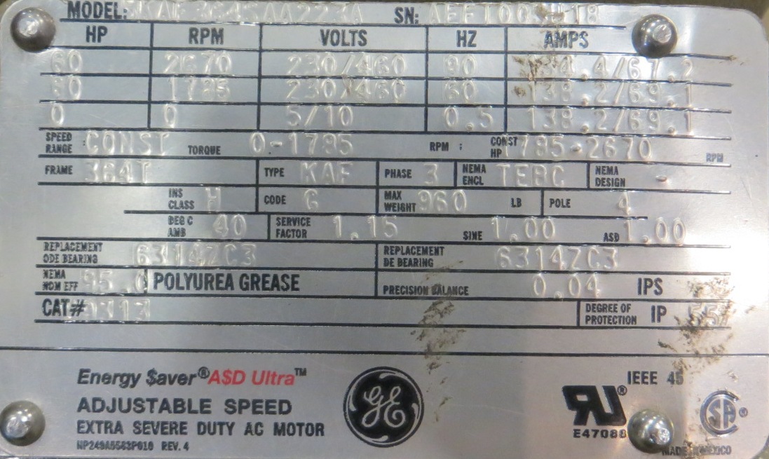 60 HP 1785 RPM General Electric adjustable speed, 230/460 Volts - Image 4