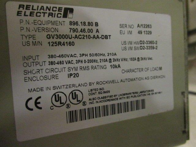 125 HP Reliance, GV3000U-AC210-AA-DBT, variable frequency drive, 380-460 VAC, IP20 enclosure - Image 2