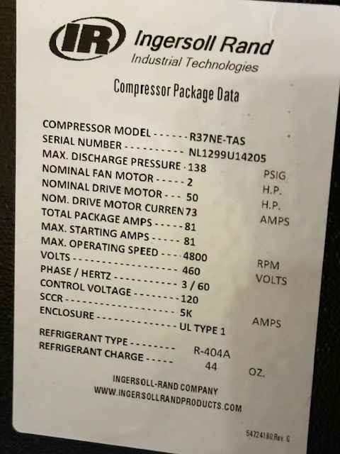 138 psig, Ingersoll-Rand #R37NE-THS, Nirvana VSD compressor, 2014 - Image 2