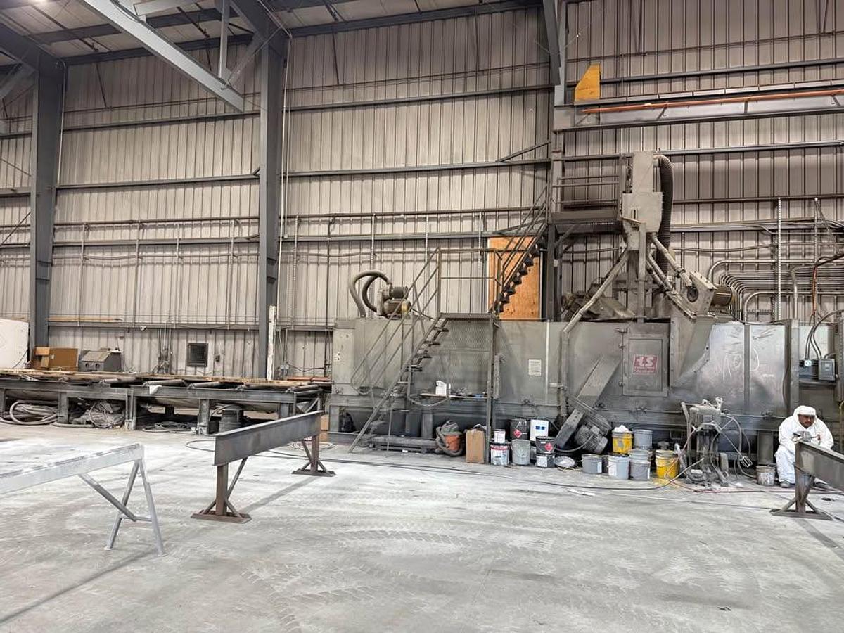L S Industries, structural roll conveyor blast machine, (4) 15 HP wheels, dust collection system, 1999 - Image 4