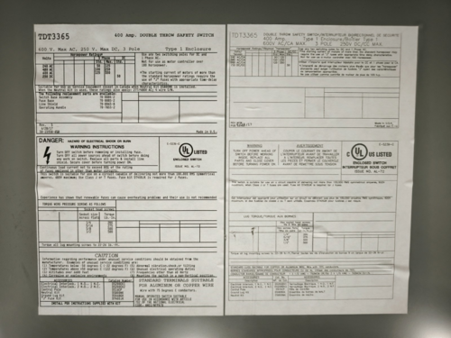400 Amp. General Electric #TDT3365, Double Throw Safety Switch, 600 VAC, 250 VDC - Image 6