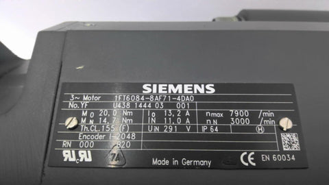 Siemens #1FT6084-8AF71-4DA0, Servo otor, 13.2 amp, 7900 RPM - Image 3